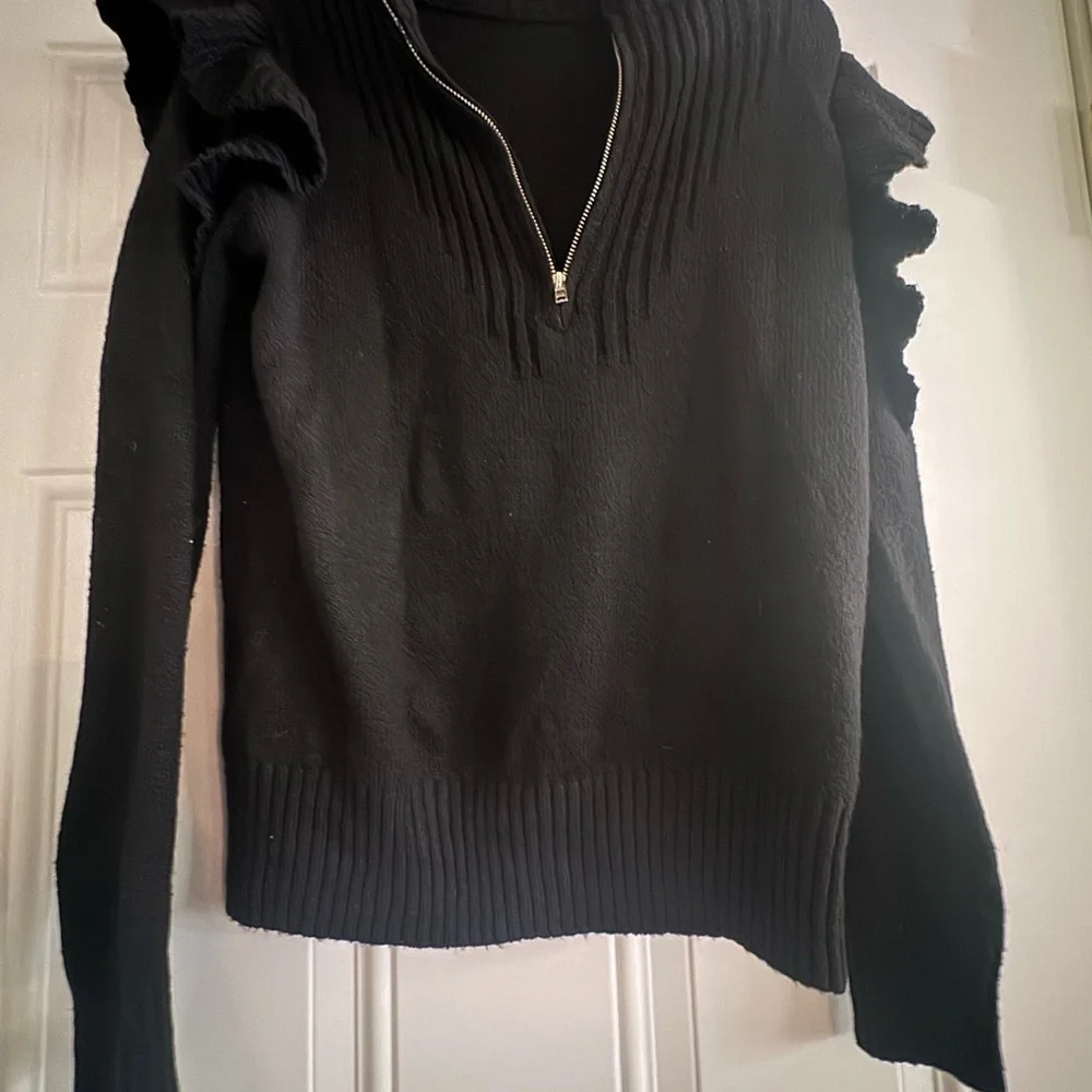 Black Women's Sweater with Ruffle Details - Picture 4 of 9